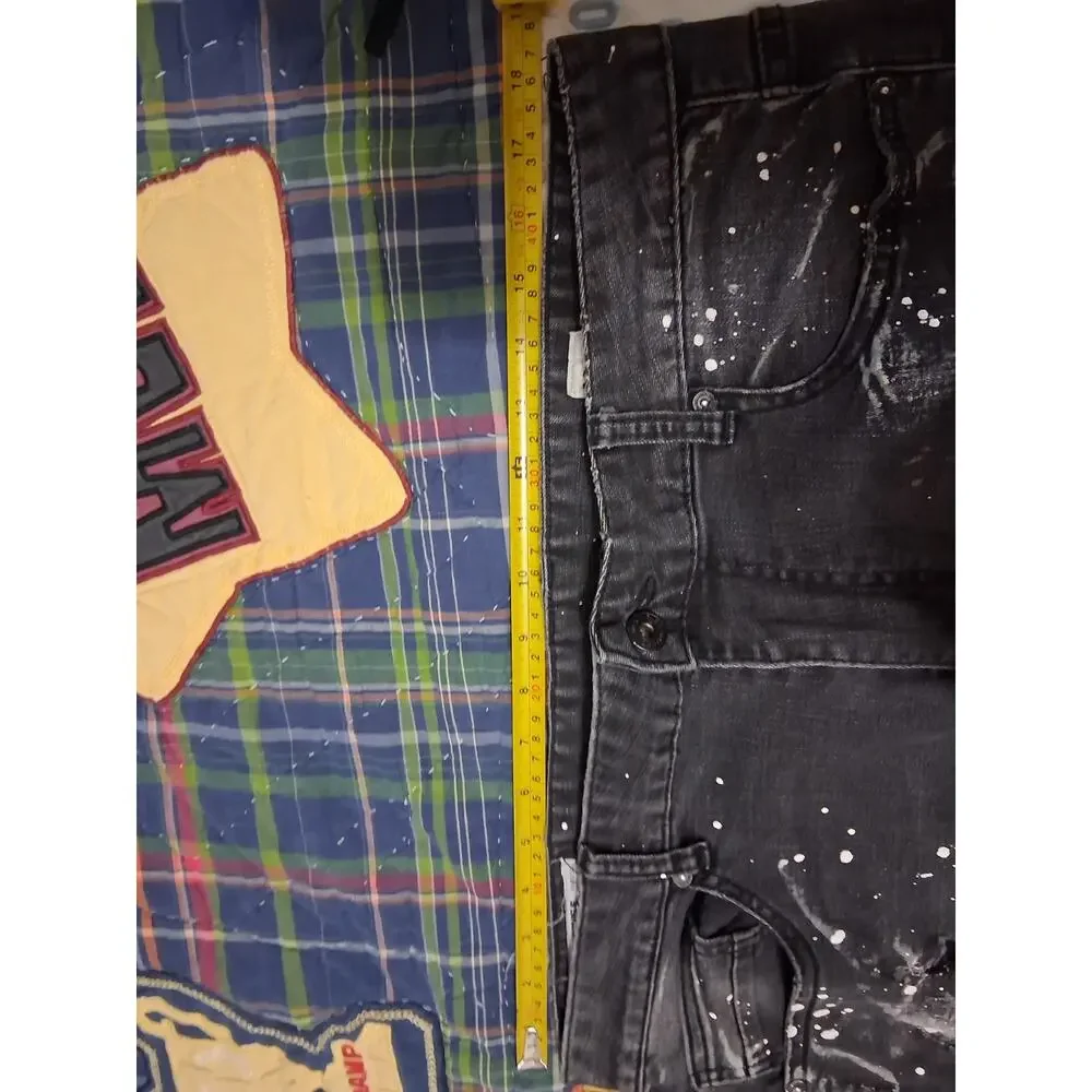 Smoke Rise Black Jeans Mens Size 36x34 Distressed Paint Splatter Biker Skinny